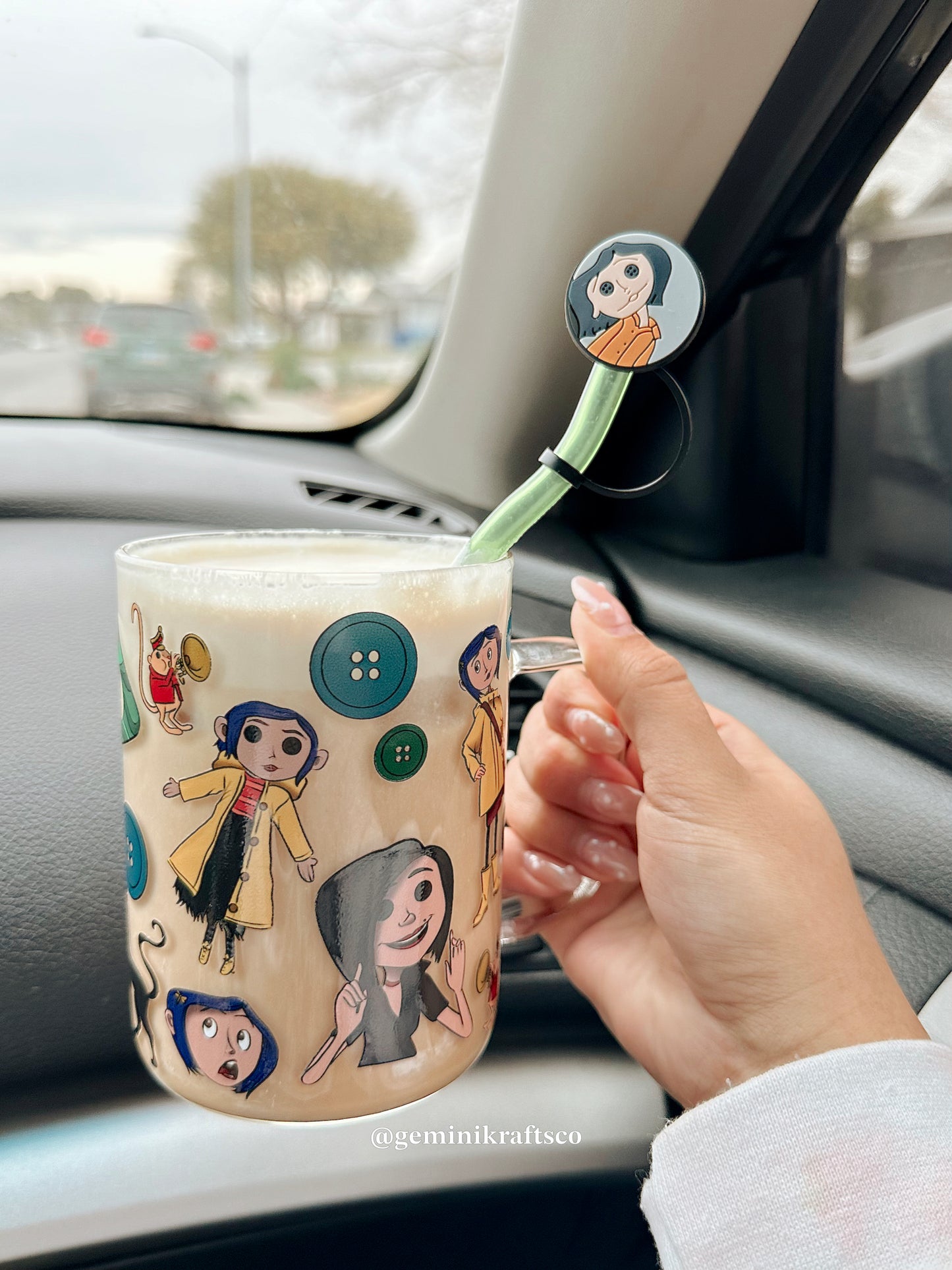 Blue hair girl straw toppers