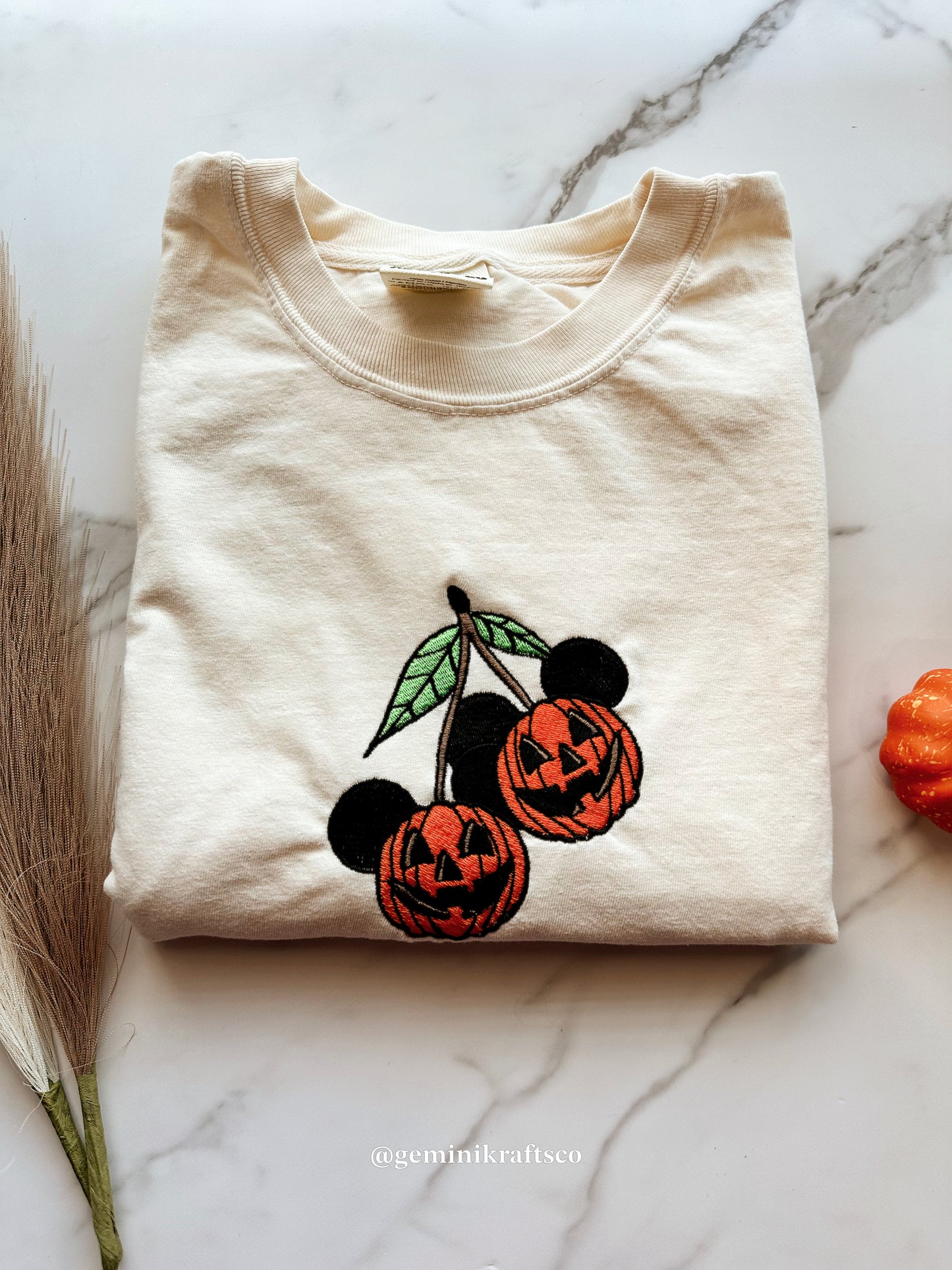 Pumpkin Mouse Ears Embroidered Crew