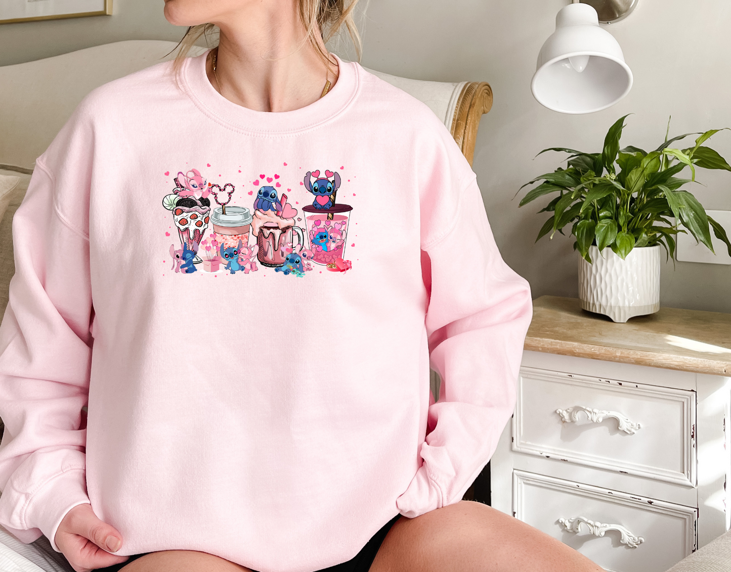 Blue Alien Coffee Cups Valentines Crewneck